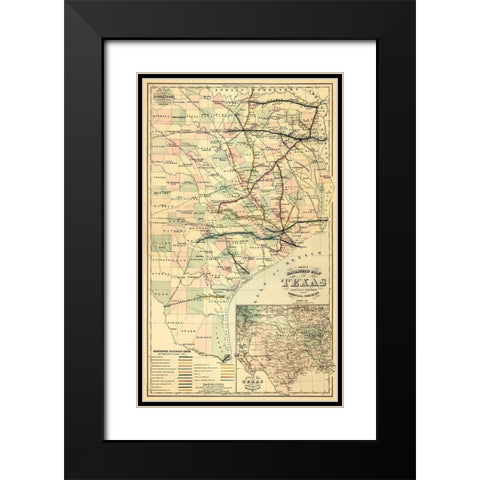 Grays railroad map of Texas. Black Modern Wood Framed Art Print with Double Matting by O.W. Gray & Son.