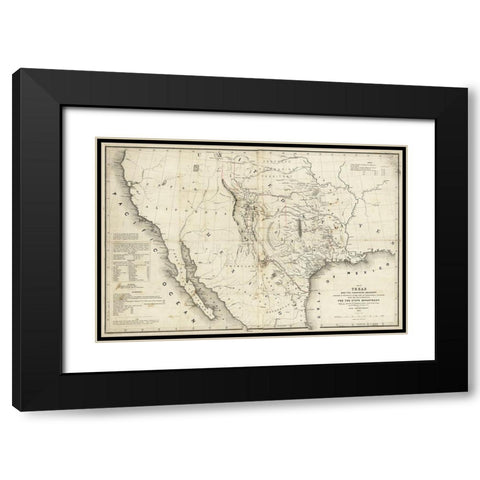 Map of Texas and the countries adjacent, 1844 Black Modern Wood Framed Art Print with Double Matting by Emory, William H.