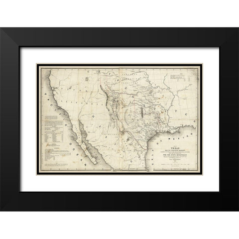 Map of Texas and the countries adjacent, 1844 Black Modern Wood Framed Art Print with Double Matting by Emory, William H.