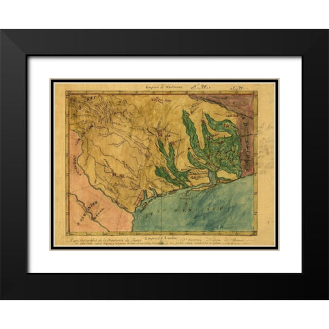 Mapa topografico de la provincia de Texas, ca 1822 Black Modern Wood Framed Art Print with Double Matting by Austin, Stephen F.