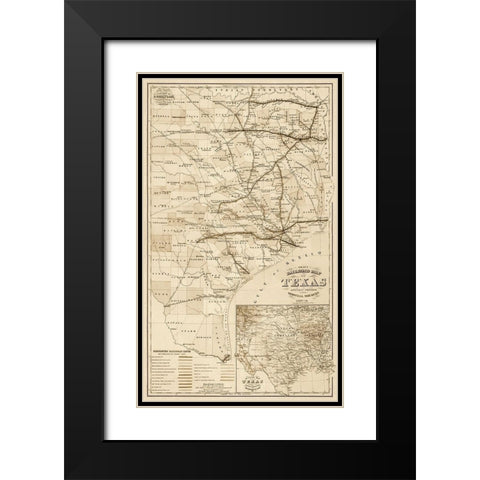Grays railroad map of Texas - Decorative Sepia Black Modern Wood Framed Art Print with Double Matting by O.W. Gray & Son.