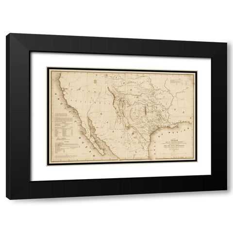 Map of Texas and the countries adjacent, 1844  - Decorative Sepia Black Modern Wood Framed Art Print with Double Matting by Emory, William H.