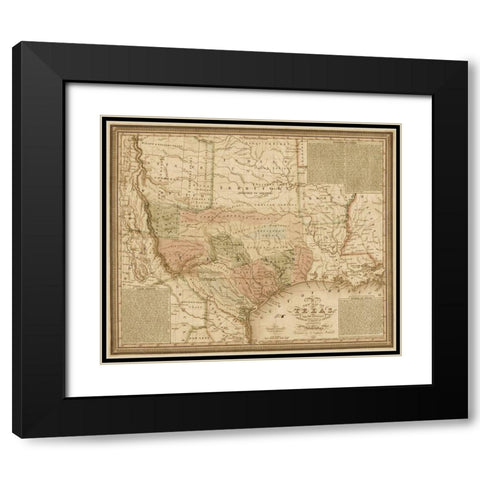 New map of Texas : with the contiguous American and Mexican states, 1835 - Decorative Sepia Black Modern Wood Framed Art Print with Double Matting by Mitchell, S. Augustus