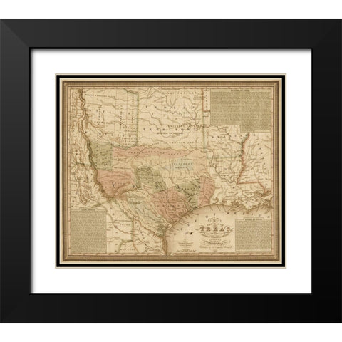 New map of Texas : with the contiguous American and Mexican states, 1835 - Decorative Sepia Black Modern Wood Framed Art Print with Double Matting by Mitchell, S. Augustus