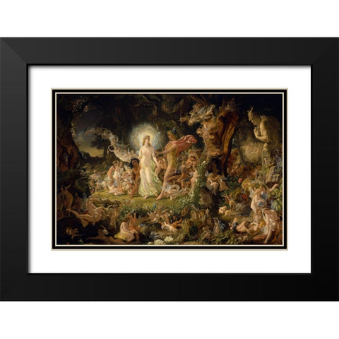 The Quarrel of Oberon and Titania Black Modern Wood Framed Art Print with Double Matting by Paton, Sir Joseph Noel