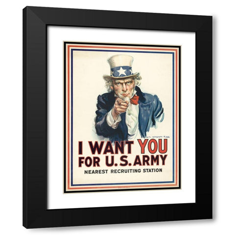 I want you for U.S. Army, c. 1917 Black Modern Wood Framed Art Print with Double Matting by Flagg, James Montgomery