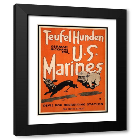 Teufel Hunden, German Nickname for U.S. Marines, 1917 Black Modern Wood Framed Art Print with Double Matting by Unknown 20th Century American Artist