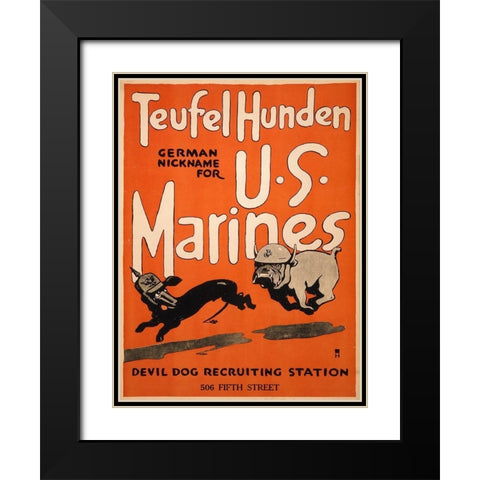 Teufel Hunden, German Nickname for U.S. Marines, 1917 Black Modern Wood Framed Art Print with Double Matting by Unknown 20th Century American Artist