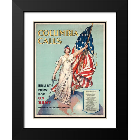 Columbia Calls--Enlist Now for U.S. Army, ca. 1916 Black Modern Wood Framed Art Print with Double Matting by Halsted, Frances Adams