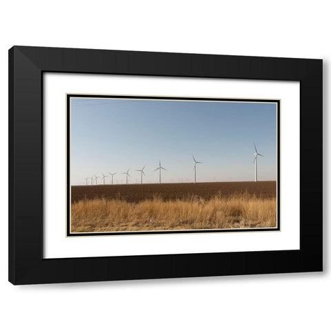 A wind-turbine farm near the city of Snyder in Scurry County, TX Black Modern Wood Framed Art Print with Double Matting by Highmith, Carol