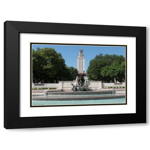 Littlefield Fountain at the University of Texas at Austin, with the historic University of Texas Tow Black Modern Wood Framed Art Print with Double Matting by Highmith, Carol
