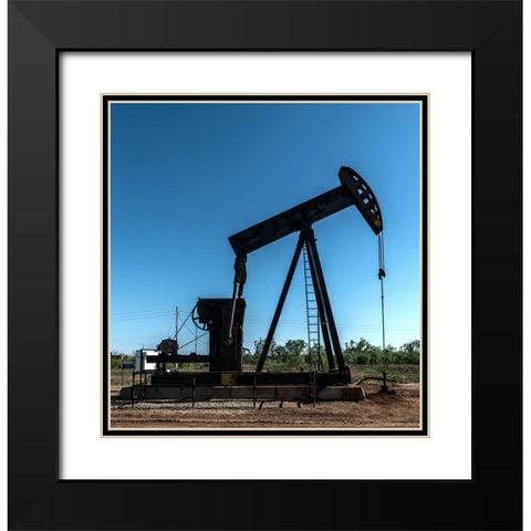 A pumpjack in Wichita County, TX Black Modern Wood Framed Art Print with Double Matting by Highmith, Carol