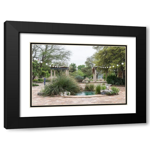 Water feature in a courtyard at the Lady Bird Johnson Wildflower Center, near Austin, TX Black Modern Wood Framed Art Print with Double Matting by Highmith, Carol