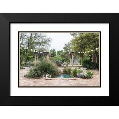 Water feature in a courtyard at the Lady Bird Johnson Wildflower Center, near Austin, TX Black Modern Wood Framed Art Print with Double Matting by Highmith, Carol