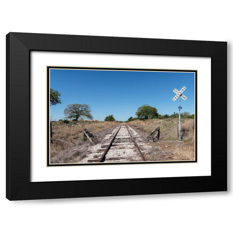 Lonely, little-used stretch of railroad tracks in the Texas Hill Country, near Burnet Black Modern Wood Framed Art Print with Double Matting by Highmith, Carol