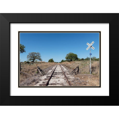 Lonely, little-used stretch of railroad tracks in the Texas Hill Country, near Burnet Black Modern Wood Framed Art Print with Double Matting by Highmith, Carol
