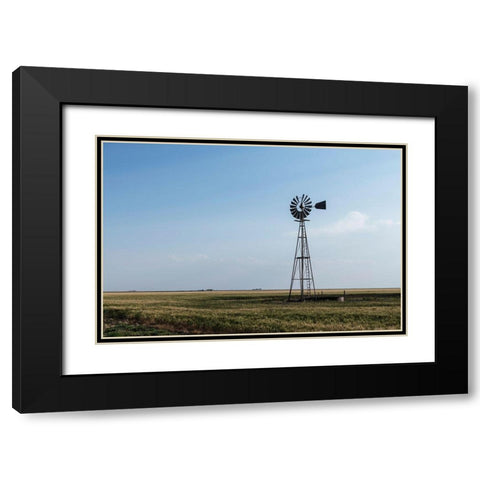 Windmill in rural Gray County in the Texas panhandle Black Modern Wood Framed Art Print with Double Matting by Highmith, Carol