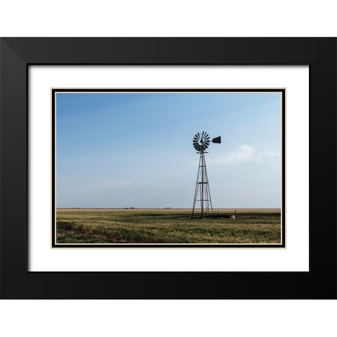 Windmill in rural Gray County in the Texas panhandle Black Modern Wood Framed Art Print with Double Matting by Highmith, Carol