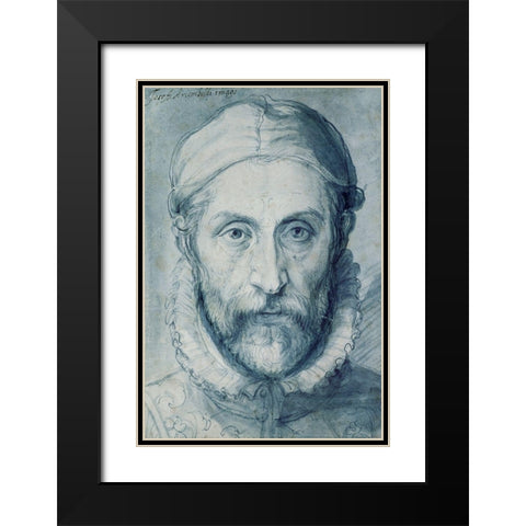 Self Portrait Black Modern Wood Framed Art Print with Double Matting by Arcimboldo, Giuseppe