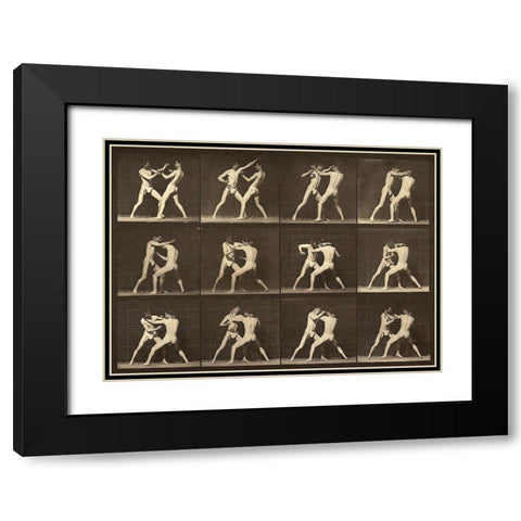 Motion Study: Men Fighting Black Modern Wood Framed Art Print with Double Matting by Muybridge, Eadweard J.
