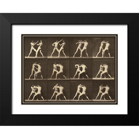 Motion Study: Men Fighting Black Modern Wood Framed Art Print with Double Matting by Muybridge, Eadweard J.