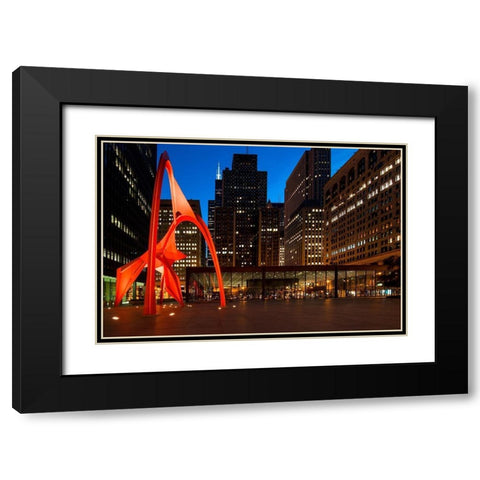Night view of Chicago Federal Center Chicago Illinois Black Modern Wood Framed Art Print with Double Matting by Highsmith, Carol
