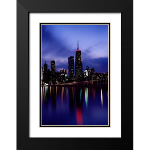 Skyline at dusk Chicago Illinois Black Modern Wood Framed Art Print with Double Matting by Highsmith, Carol