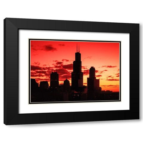 Chicago silhouette Chicago Illinois Black Modern Wood Framed Art Print with Double Matting by Highsmith, Carol