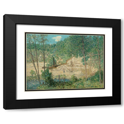 The Building of the Dam Black Modern Wood Framed Art Print with Double Matting by Weir, J Alden