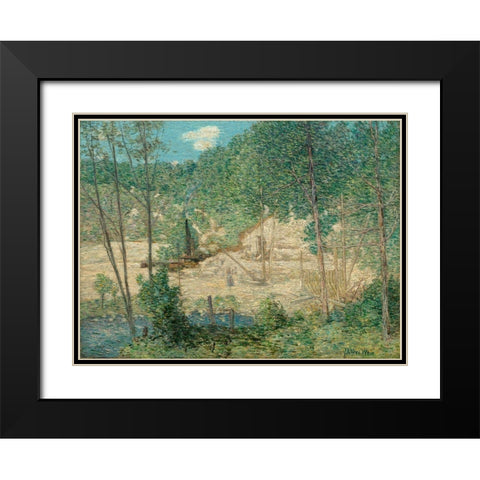 The Building of the Dam Black Modern Wood Framed Art Print with Double Matting by Weir, J Alden