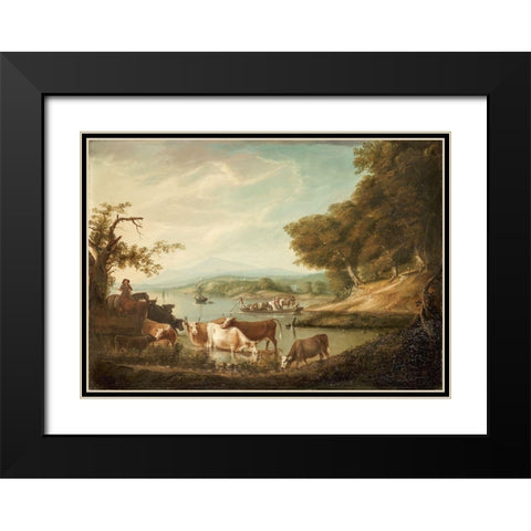 A Calm Watering Place Extensive and Boundless Scene with Cattle Black Modern Wood Framed Art Print with Double Matting by Fisher, Alvan
