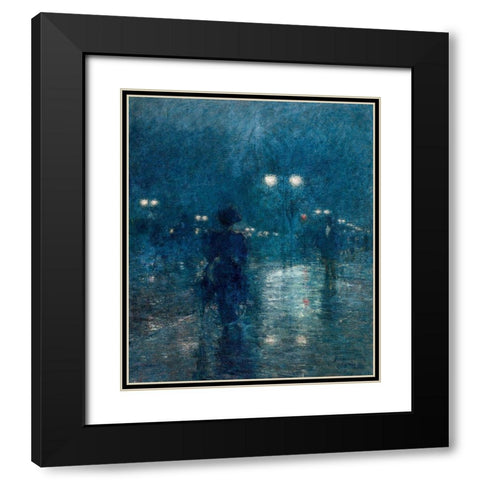 Fifth Avenue Nocturne Black Modern Wood Framed Art Print with Double Matting by Hassam, Childe