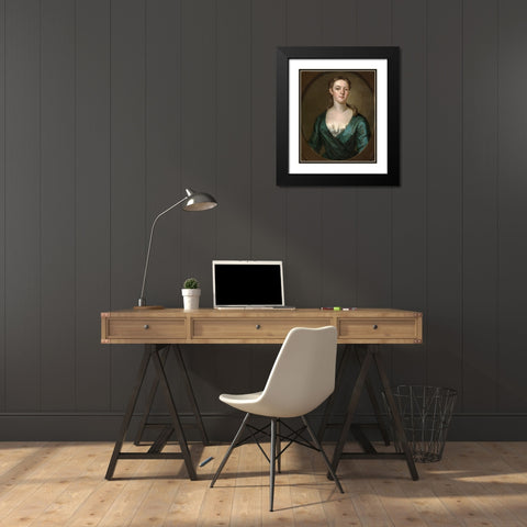 Portrait of a Woman Black Modern Wood Framed Art Print with Double Matting by Smibert, John