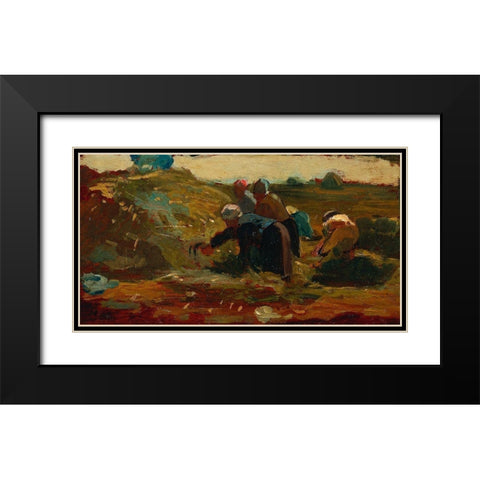 Women Working in a Field Black Modern Wood Framed Art Print with Double Matting by Homer, Winslow