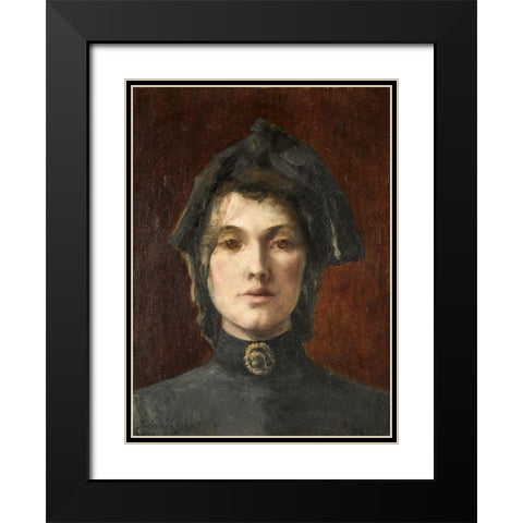 Head of a Girl Black Modern Wood Framed Art Print with Double Matting by America, Early 20th Century