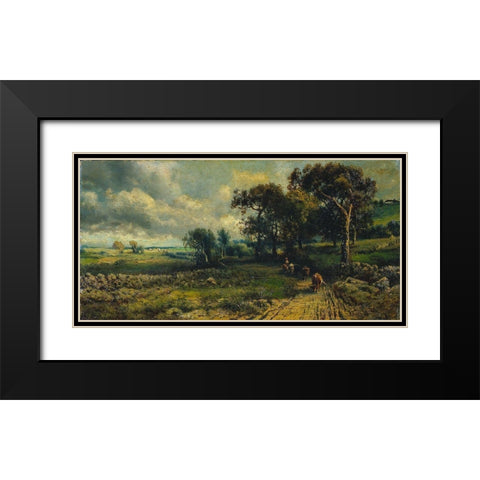 Fleecy Clouds Black Modern Wood Framed Art Print with Double Matting by Inness, imitator ofÂ George