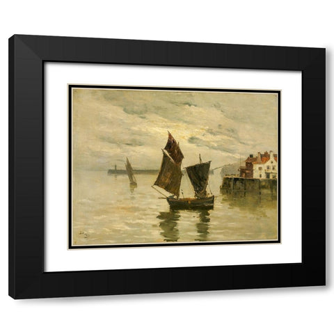 Harbor Scene Black Modern Wood Framed Art Print with Double Matting by Boggs, Frank