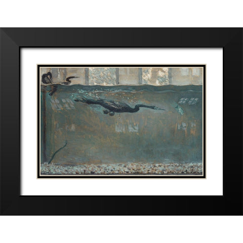Diving Cormorant Black Modern Wood Framed Art Print with Double Matting by Bacher, Otto H