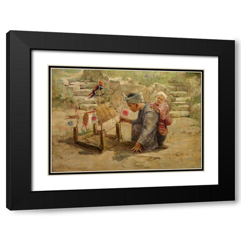 Japanese Boy Building a Man of War Black Modern Wood Framed Art Print with Double Matting by Arter, J C