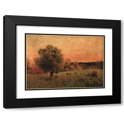 Cows in a Field Black Modern Wood Framed Art Print with Double Matting by Inness, George in the style of