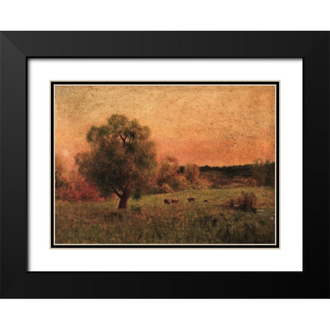 Cows in a Field Black Modern Wood Framed Art Print with Double Matting by Inness, George in the style of