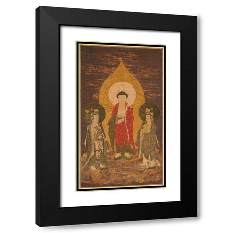 Amitabha Triad Black Modern Wood Framed Art Print with Double Matting by dynasty, China Ming