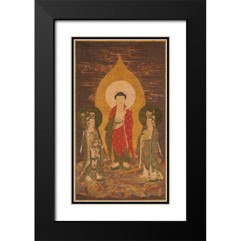 Amitabha Triad Black Modern Wood Framed Art Print with Double Matting by dynasty, China Ming