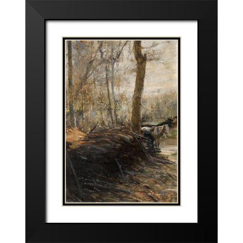 Woods Scene Black Modern Wood Framed Art Print with Double Matting by Keller, Henry