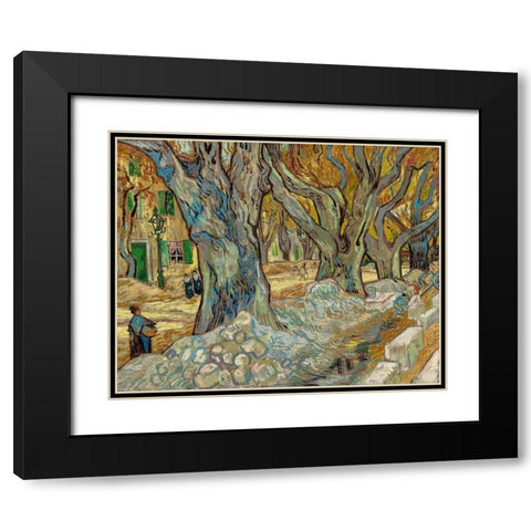 The Large Plane Trees Road Menders at Saint Remy Black Modern Wood Framed Art Print with Double Matting by Gogh, Vincent van