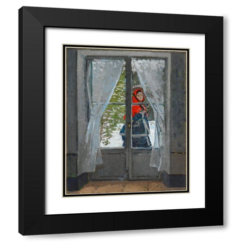 The Red Kerchief Black Modern Wood Framed Art Print with Double Matting by Monet, Claude