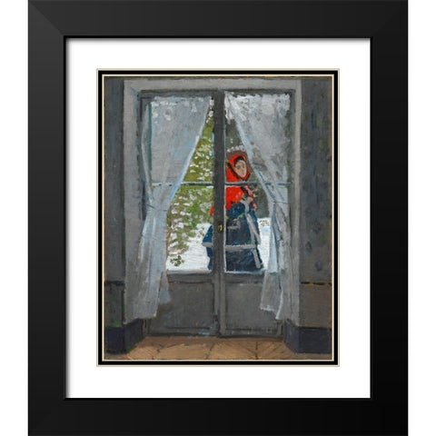 The Red Kerchief Black Modern Wood Framed Art Print with Double Matting by Monet, Claude