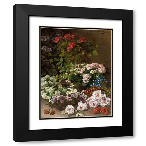 Spring Flowers Black Modern Wood Framed Art Print with Double Matting by Monet, Claude