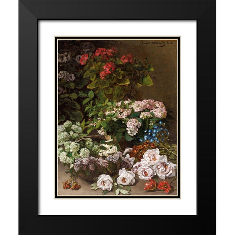 Spring Flowers Black Modern Wood Framed Art Print with Double Matting by Monet, Claude
