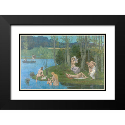 Summer Black Modern Wood Framed Art Print with Double Matting by de Chavannes, Pierre Puvis